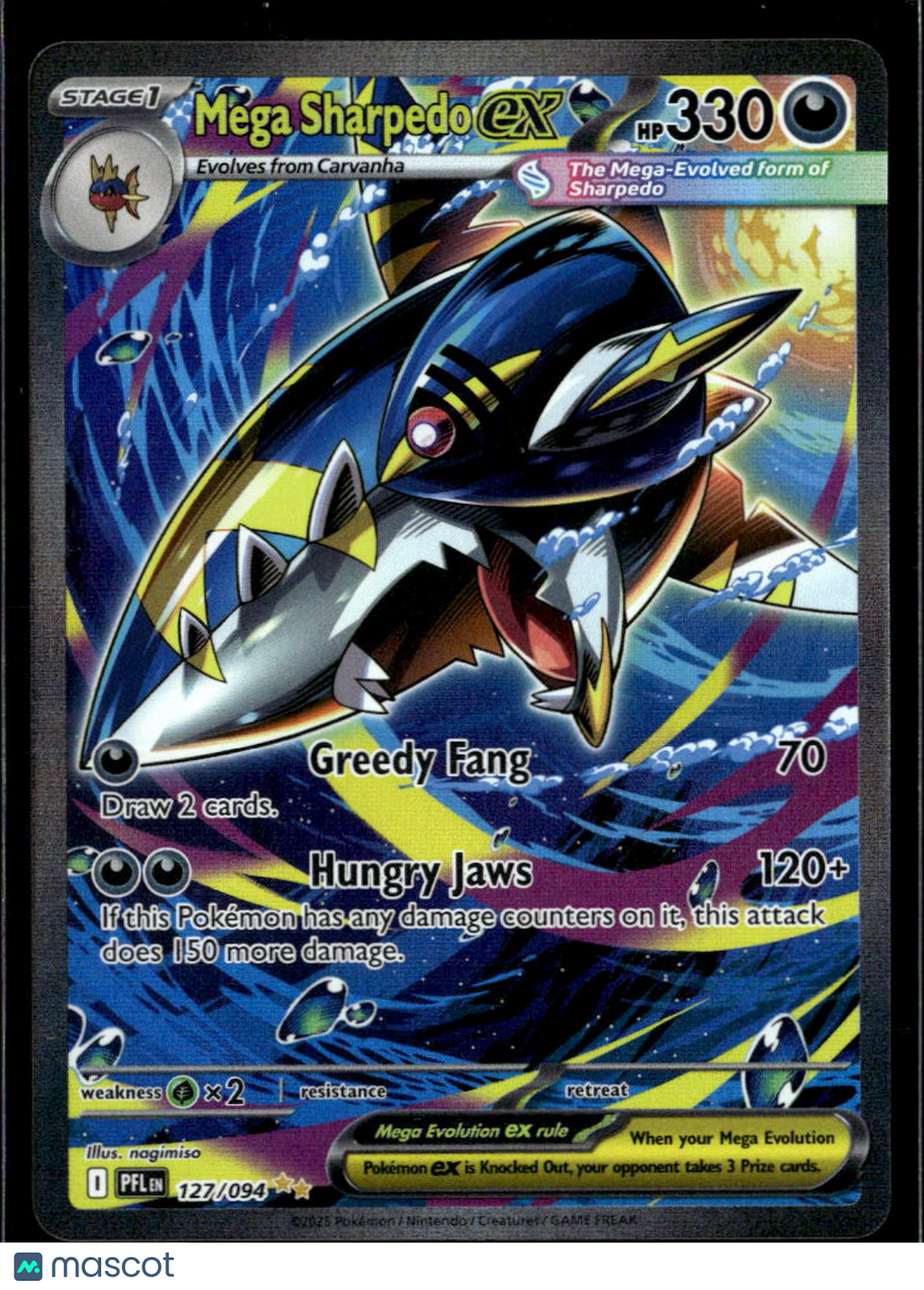 Mega Sharpedo EX 2025 Mega Evolution – Phantasmal Flames Secret Rare SAR #127/94