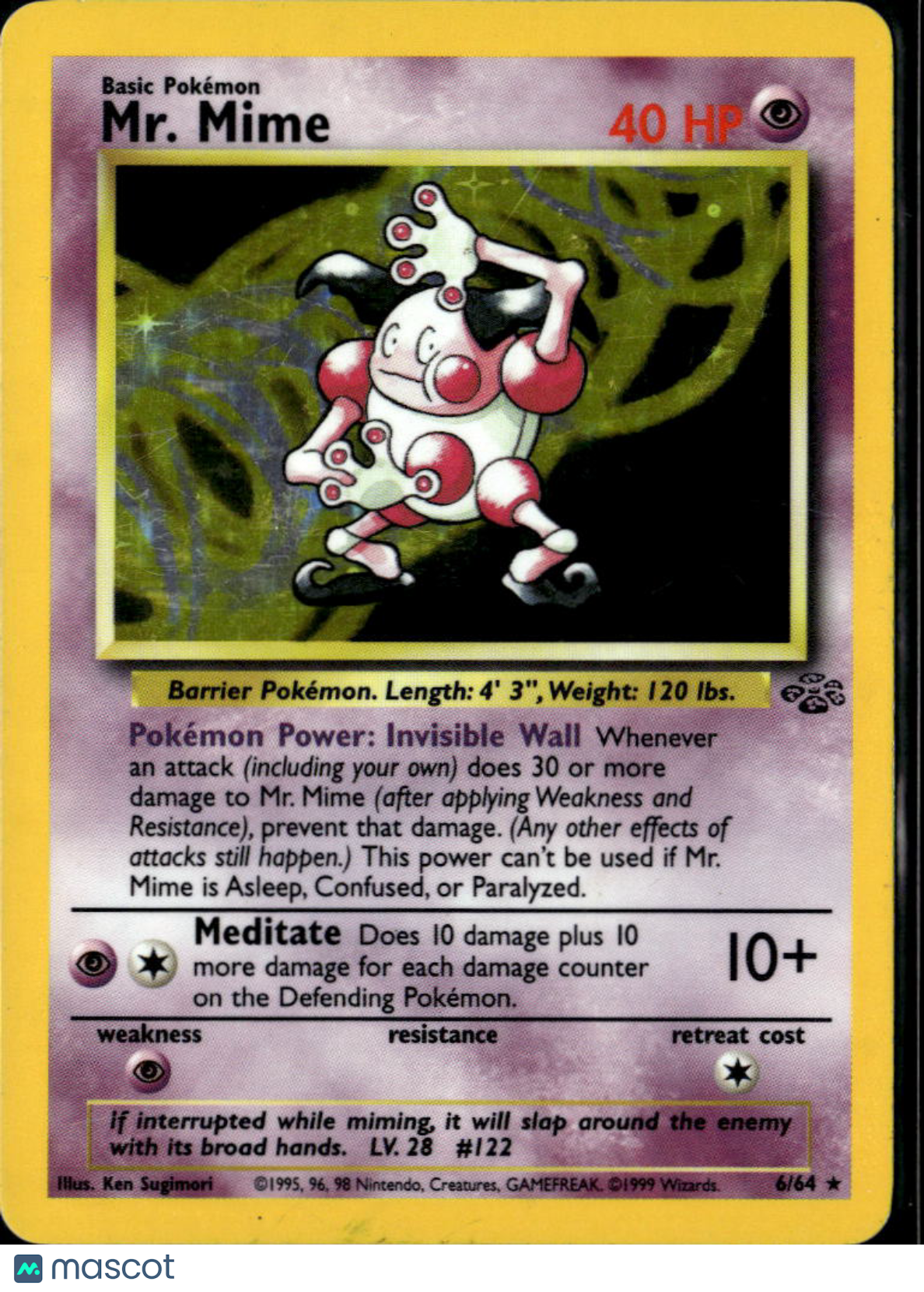 MR. Mime 1999 Jungle Holo Rare #6/64