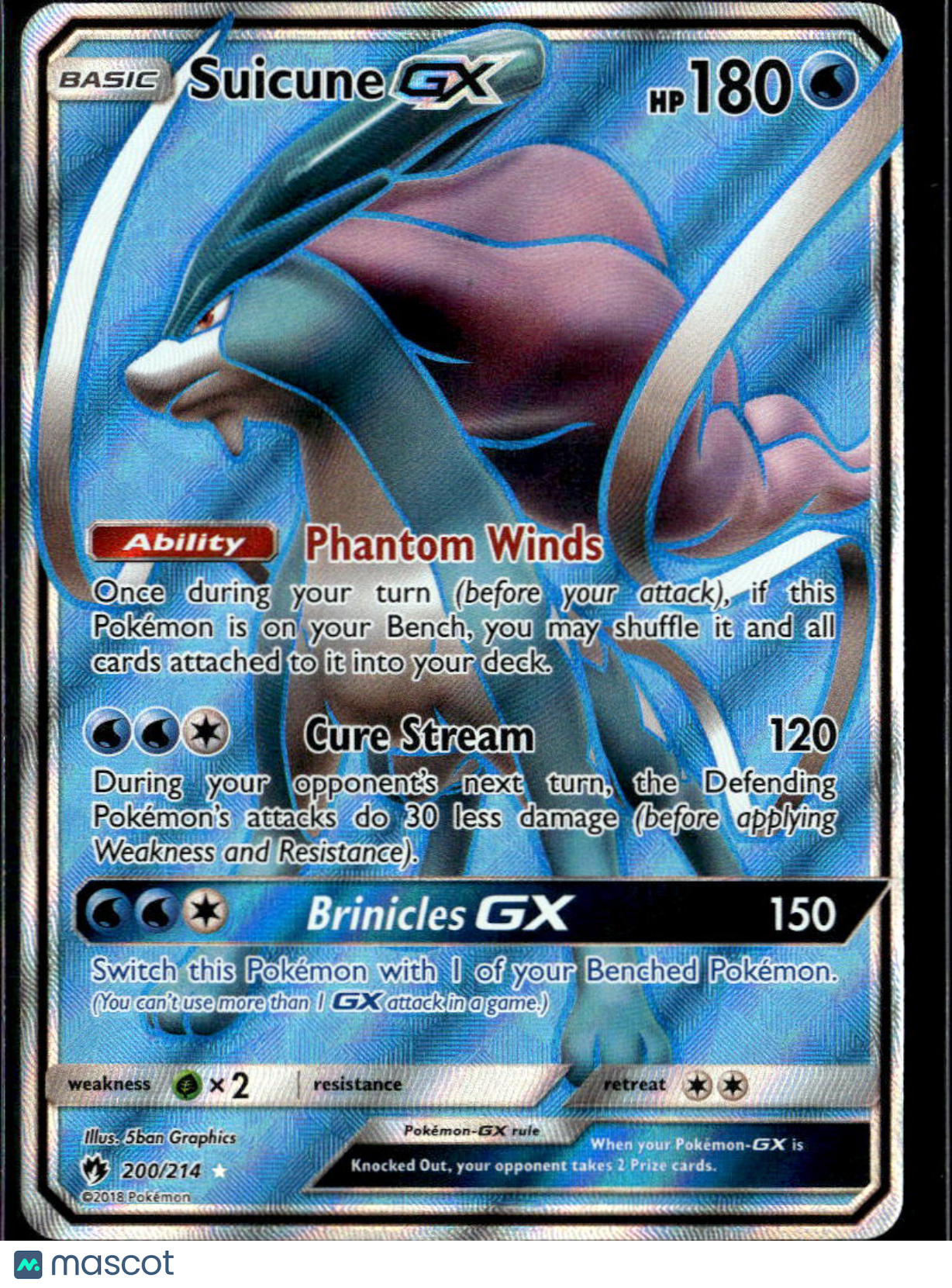 Suicune GX 2018 Lost Thunder Holo Rare FA #200/214