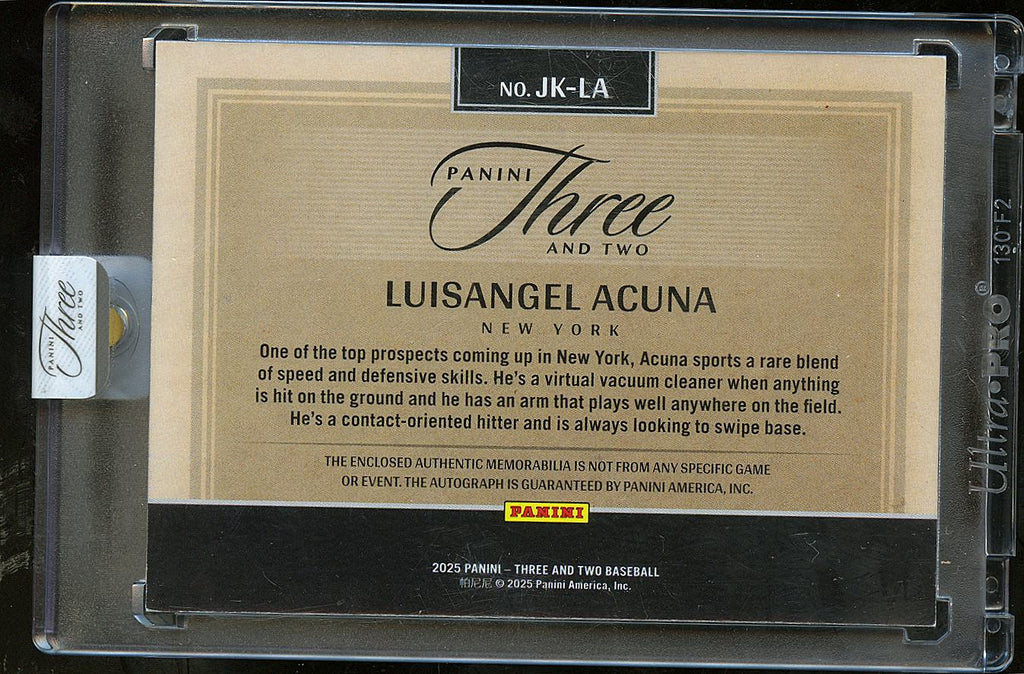 Luisangel Acuna 2025 Panini Three and Two Auto Autograph Patch RC 9/32 NY Mets
