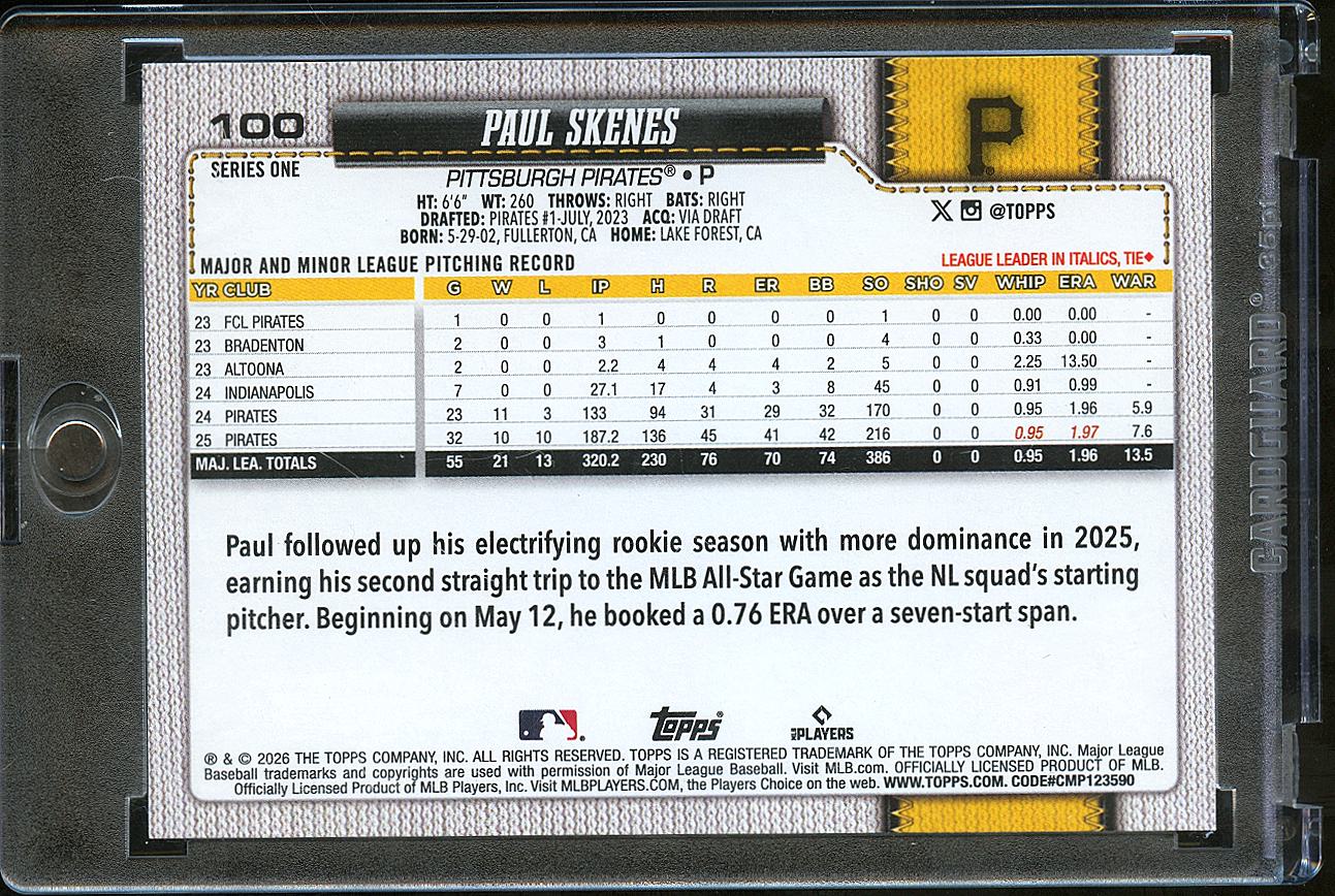 Paul Skenes 2026 Topps Series One Mascot Variation SSP SHORTPRINT #100 Pirates