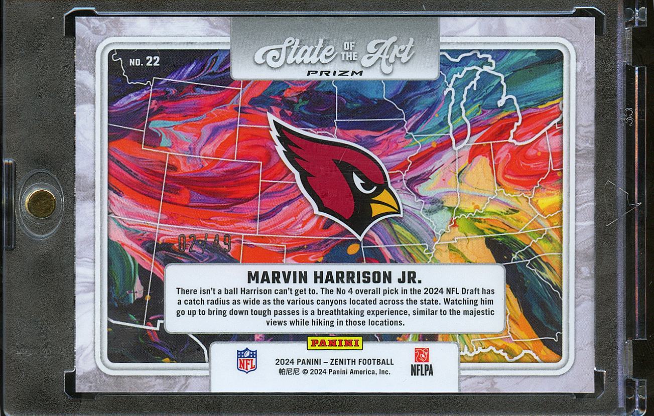 Marvin Harrison Jr. 2024 Zenith State of the Art RED RC 2/49 Arizona Cardinals