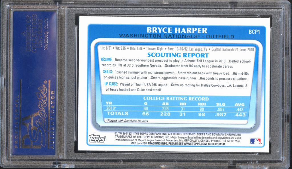 Bryce Harper 2011 Bowman Chrome Prospects 1st Rookie RC Nationals PSA 10