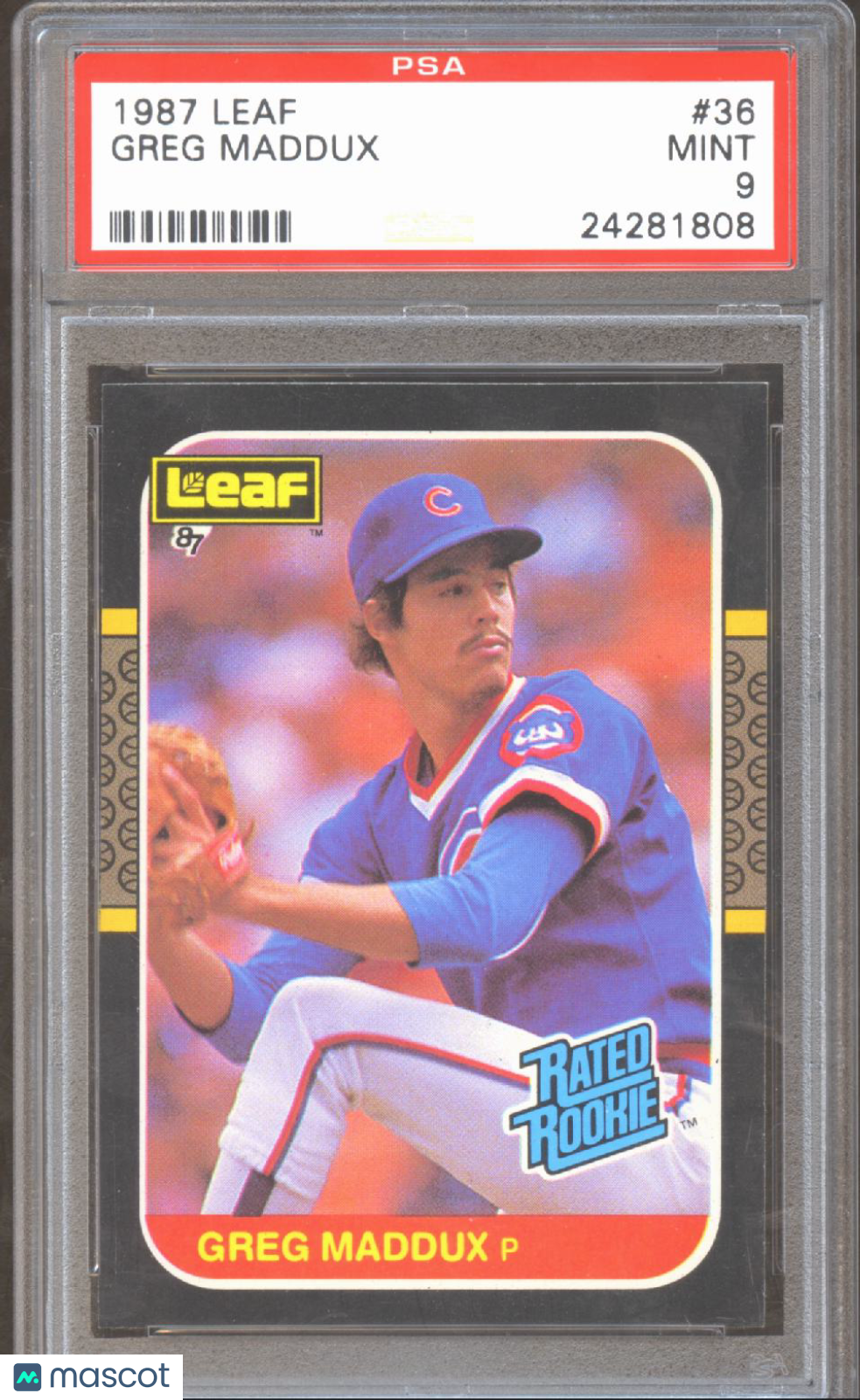 Greg Maddux 1987 Leaf Rookie RC Chicago Cubs #36 PSA 9