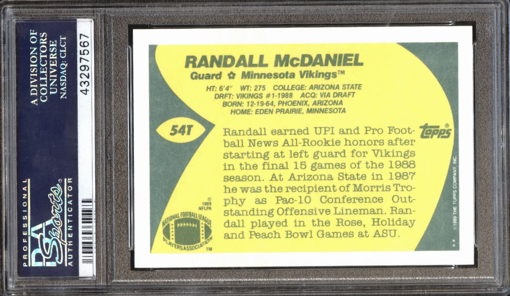 Randall Mcdaniel 1989 Topps Traded Rookie RC Minnesota Vikings #54T PSA 10