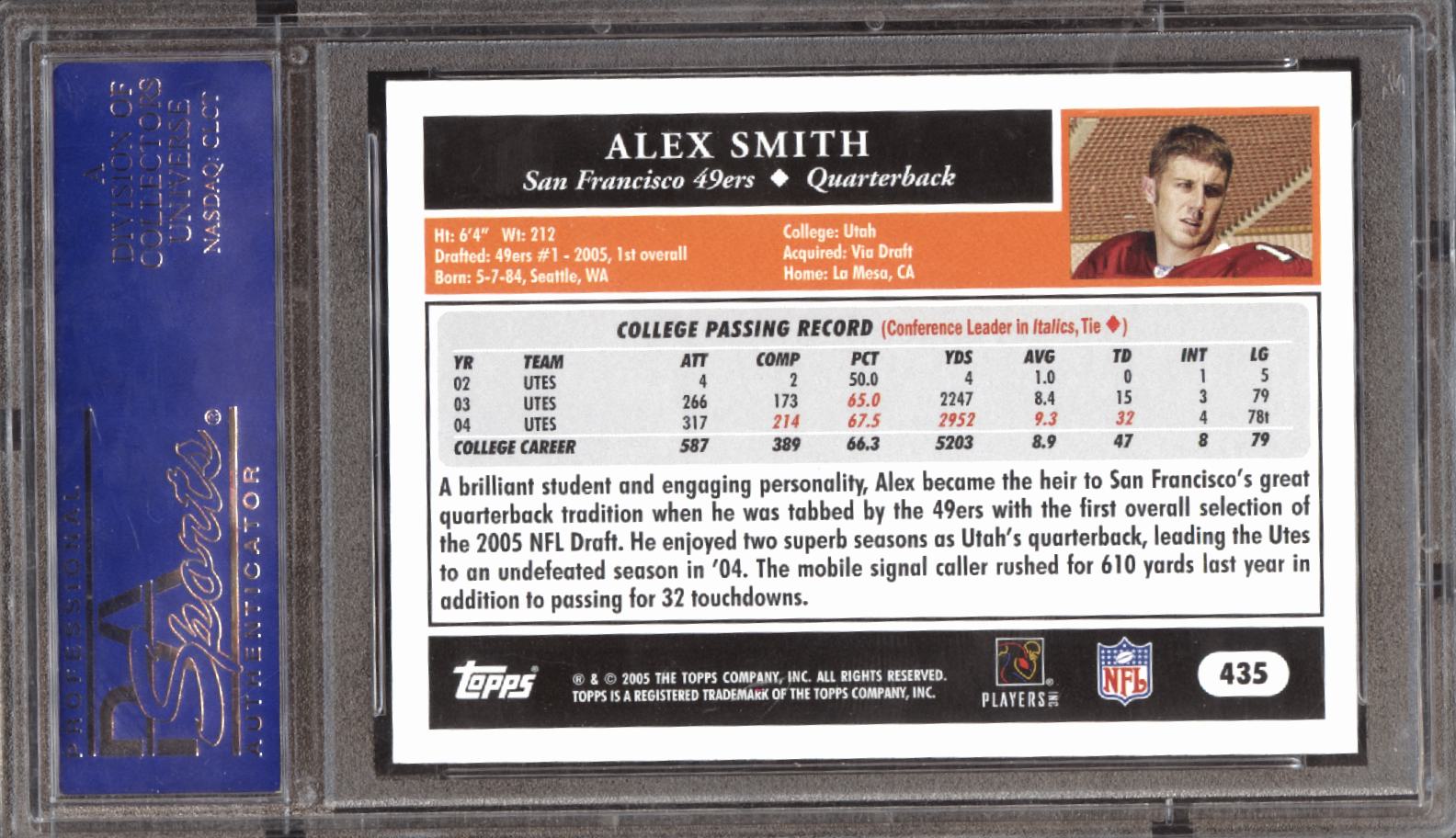 Alex Smith 2005 Topps Rookie RC San Francisco 49ers Chiefs #435 PSA 10