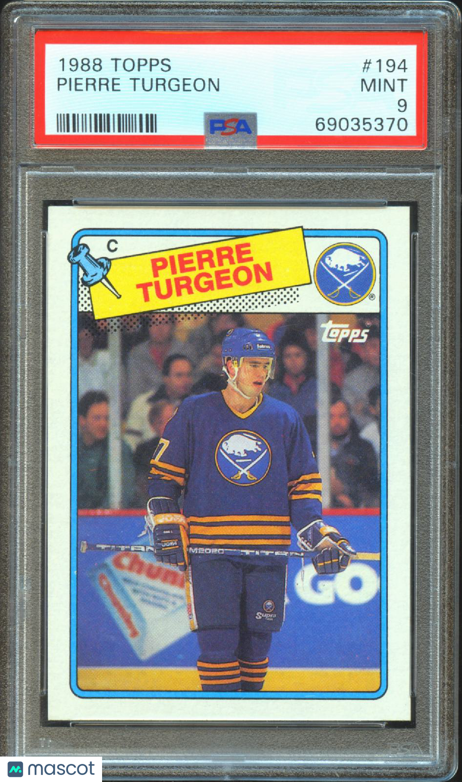 Pierre Turgeon 1988 Topps Rookie RC Buffalo Sabres #194 PSA 9
