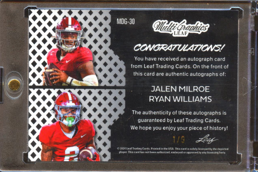 Ryan Williams / Jalen Milroe 2024 Leaf Dual Auto Autograph 1/9 Alabama