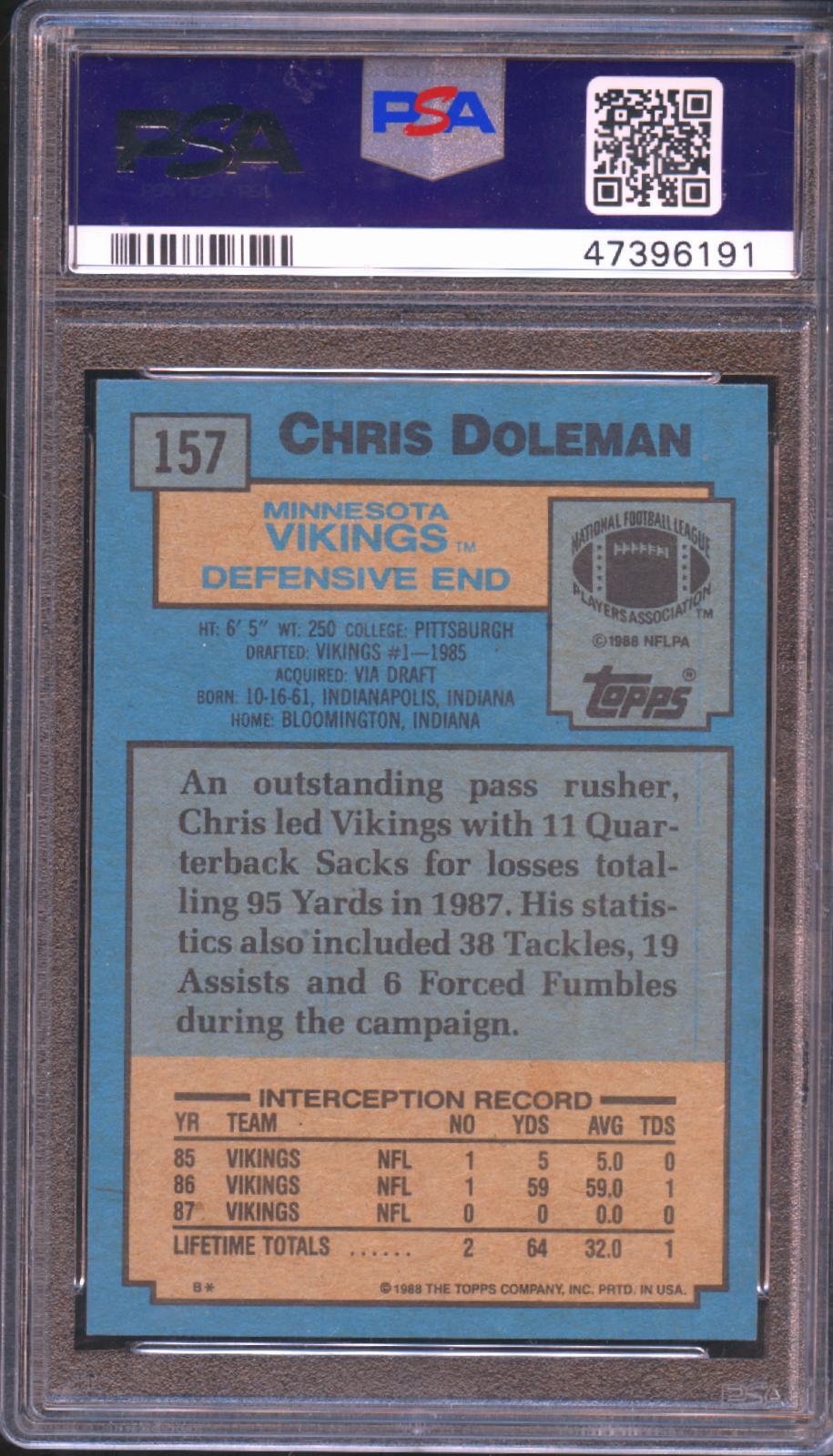 Chris Doleman 1988 Topps Rookie RC Minnesota Vikings #157 PSA 10