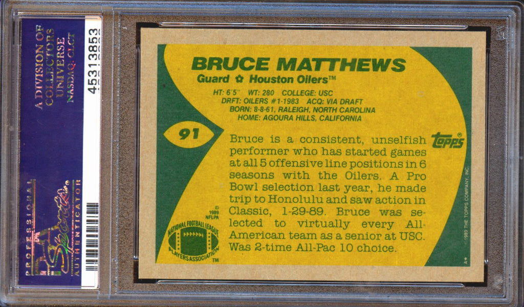Bruce Matthews 1989 Topps Rookie RC Houston Oilers Titans #91 PSA 10