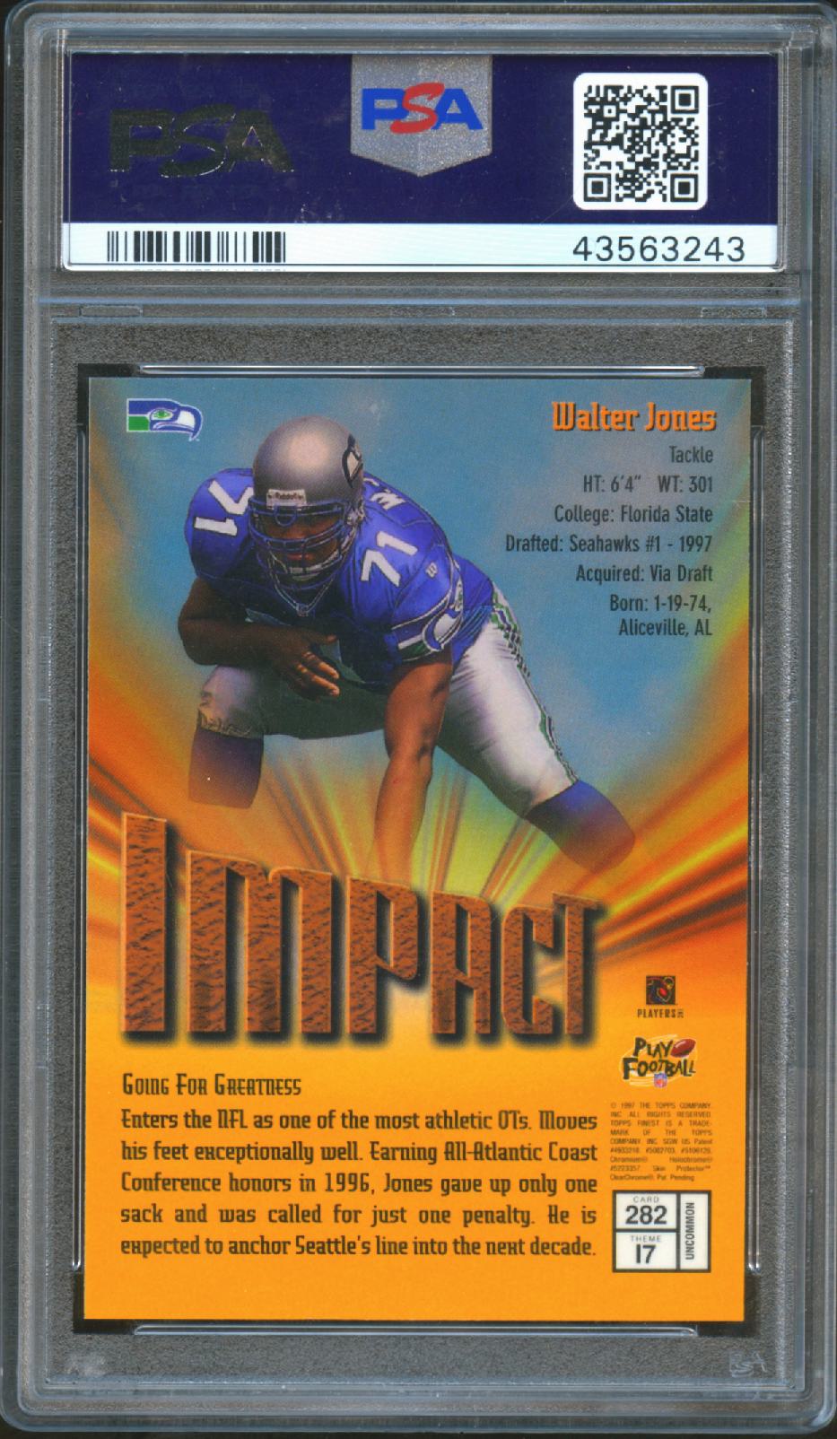 Walter Jones 1997 Topps Finest Rookie RC Seattle Seahawks #282 PSA 10