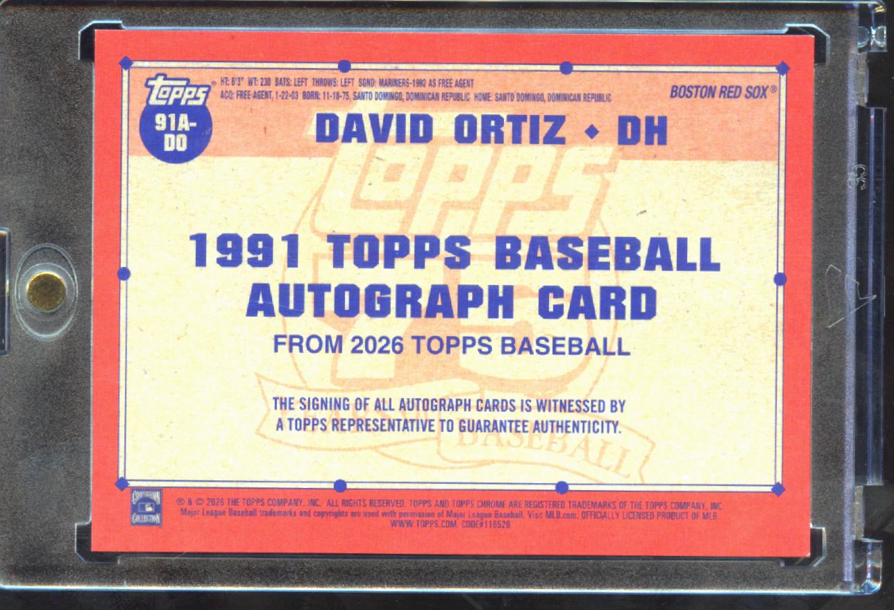 David Ortiz 2026 Topps '91 On Card Auto Autograph Boston Red Sox
