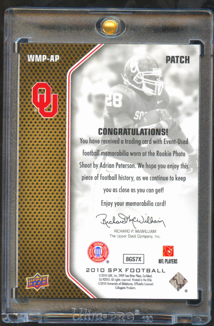 Adrian Peterson 2010 Upper Deck SPx 2 Color Jersey Patch 70/125 Vikings Oklahoma