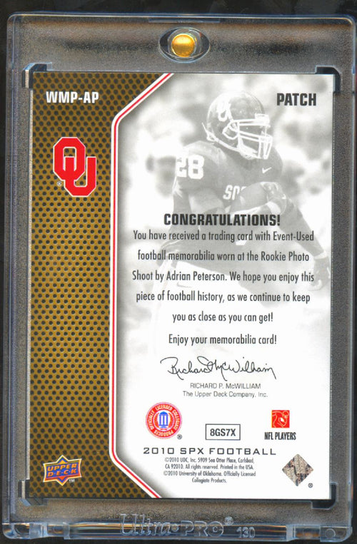 Adrian Peterson 2010 Upper Deck SPx 2 Color Jersey Patch 70/125 Vikings Oklahoma