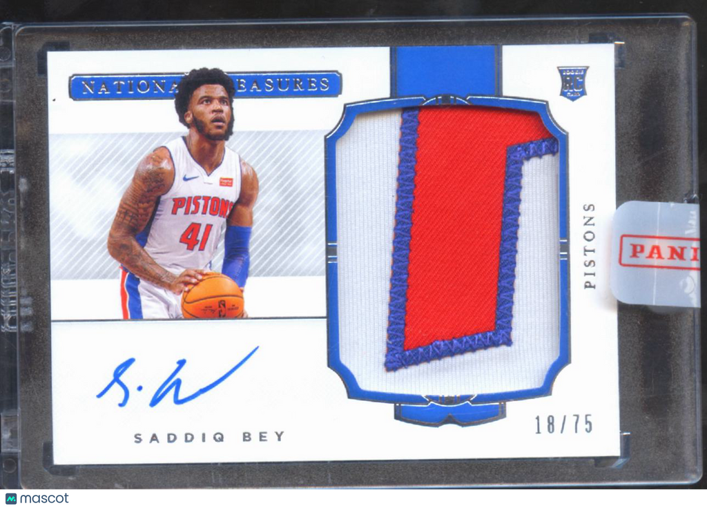 Saddiq Bey 2021 National Treasures Auto Autograph Patch RC 18/75 Detroit Pistons