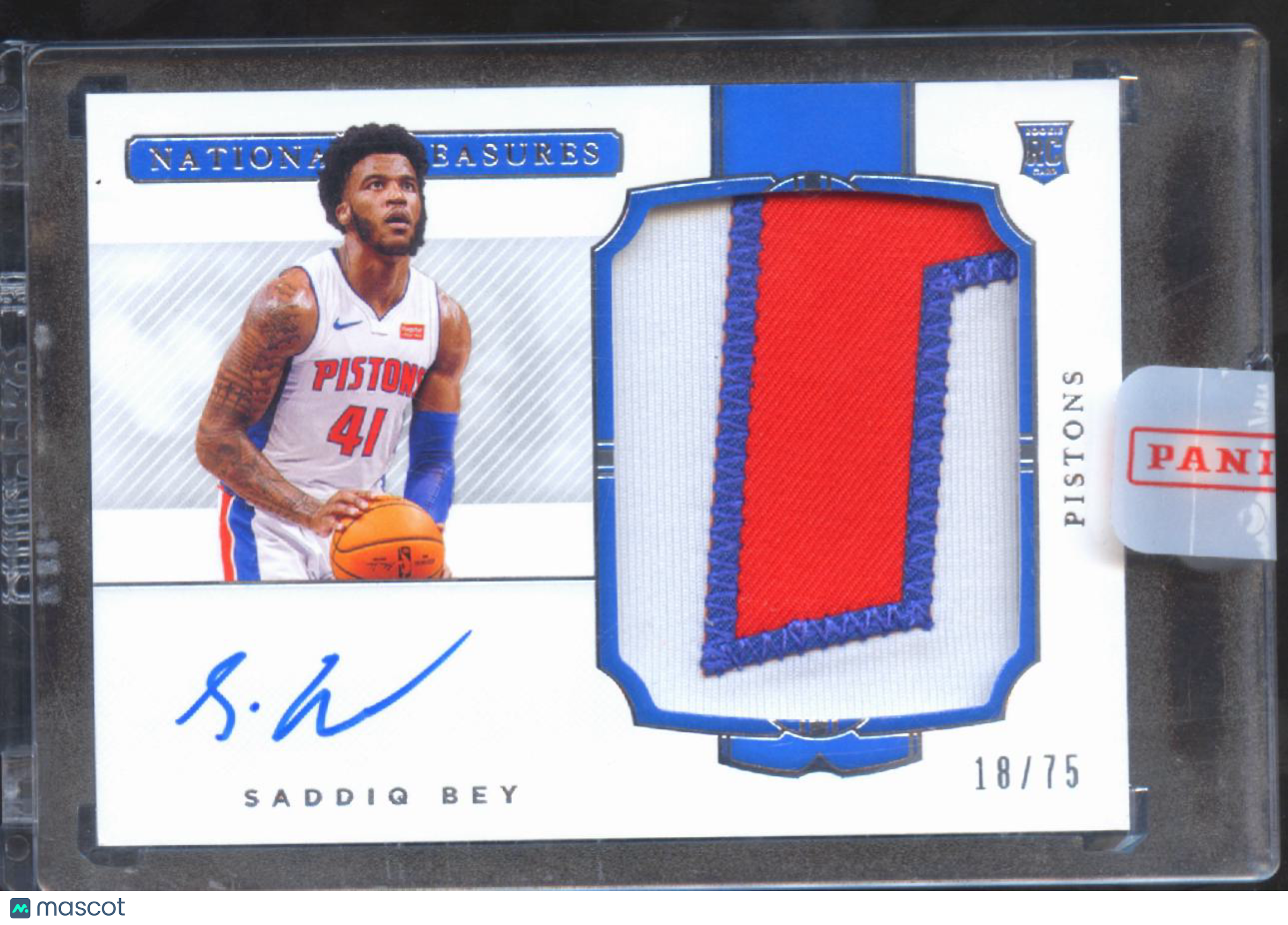 Saddiq Bey 2021 National Treasures Auto Autograph Patch RC 18/75 Detroit Pistons