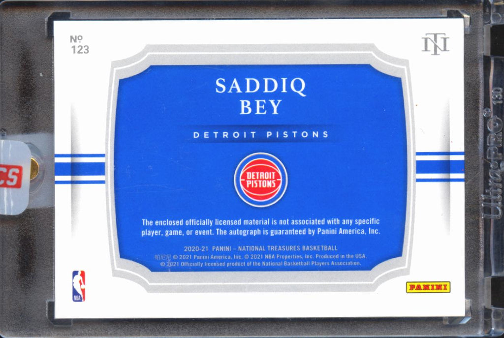 Saddiq Bey 2021 National Treasures Auto Autograph Patch RC 18/75 Detroit Pistons