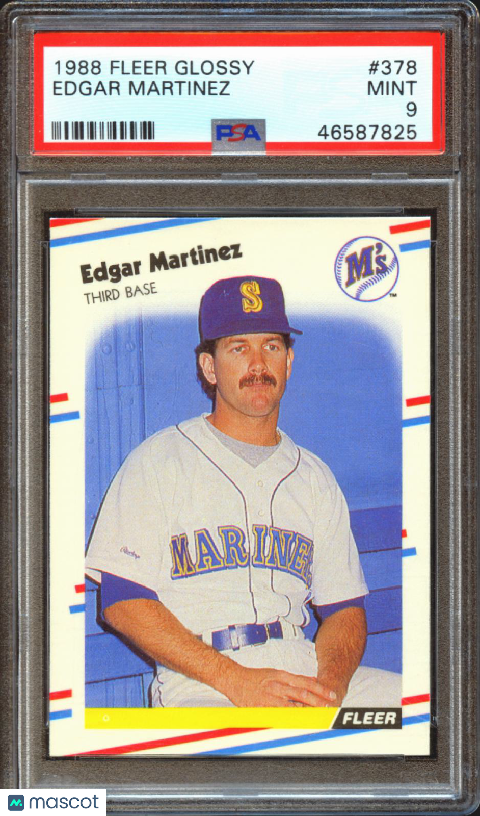 Edgar Martinez 1988 Fleer Glossy Rookie Card RC Seattle Mariners #378 PSA 9