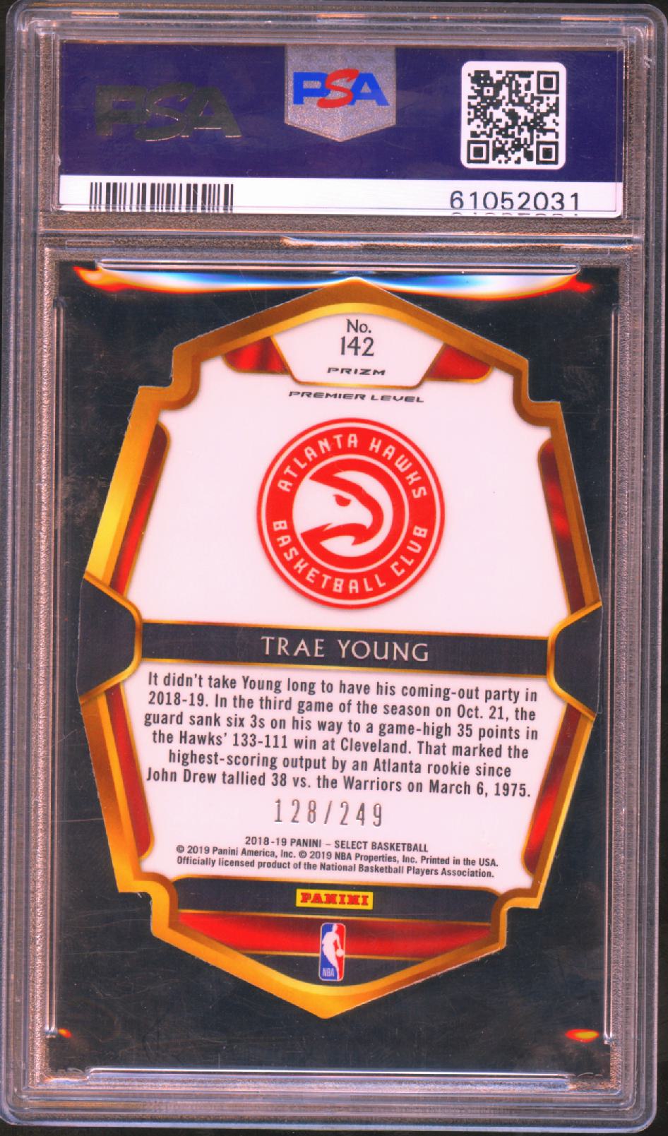 Trae Young 2018 Select Die Cut Blue Prizm Rookie RC Atlanta Hawks 128/249 PSA 9