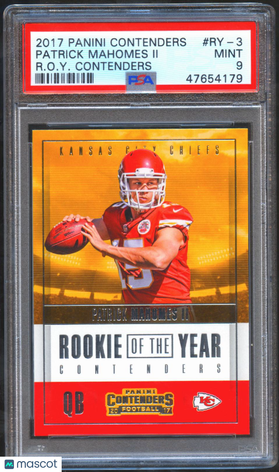 Patrick Mahomes II 2017 Contenders Rookie Of The Year RC KC Chiefs PSA 9
