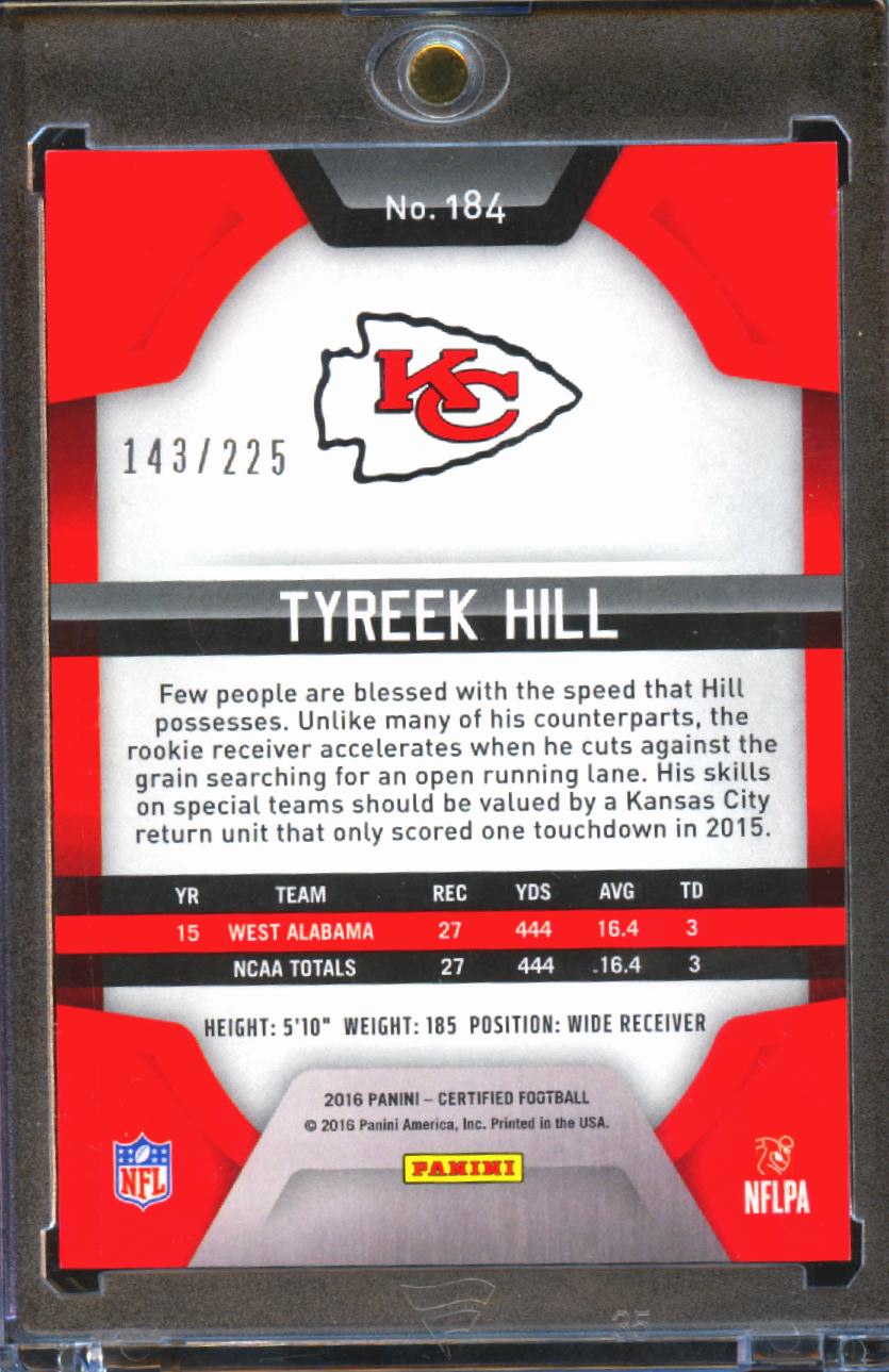 Tyreek Hill 2016 Certified Mirror Orange Rookie RC 143/225 Kansas City Chiefs
