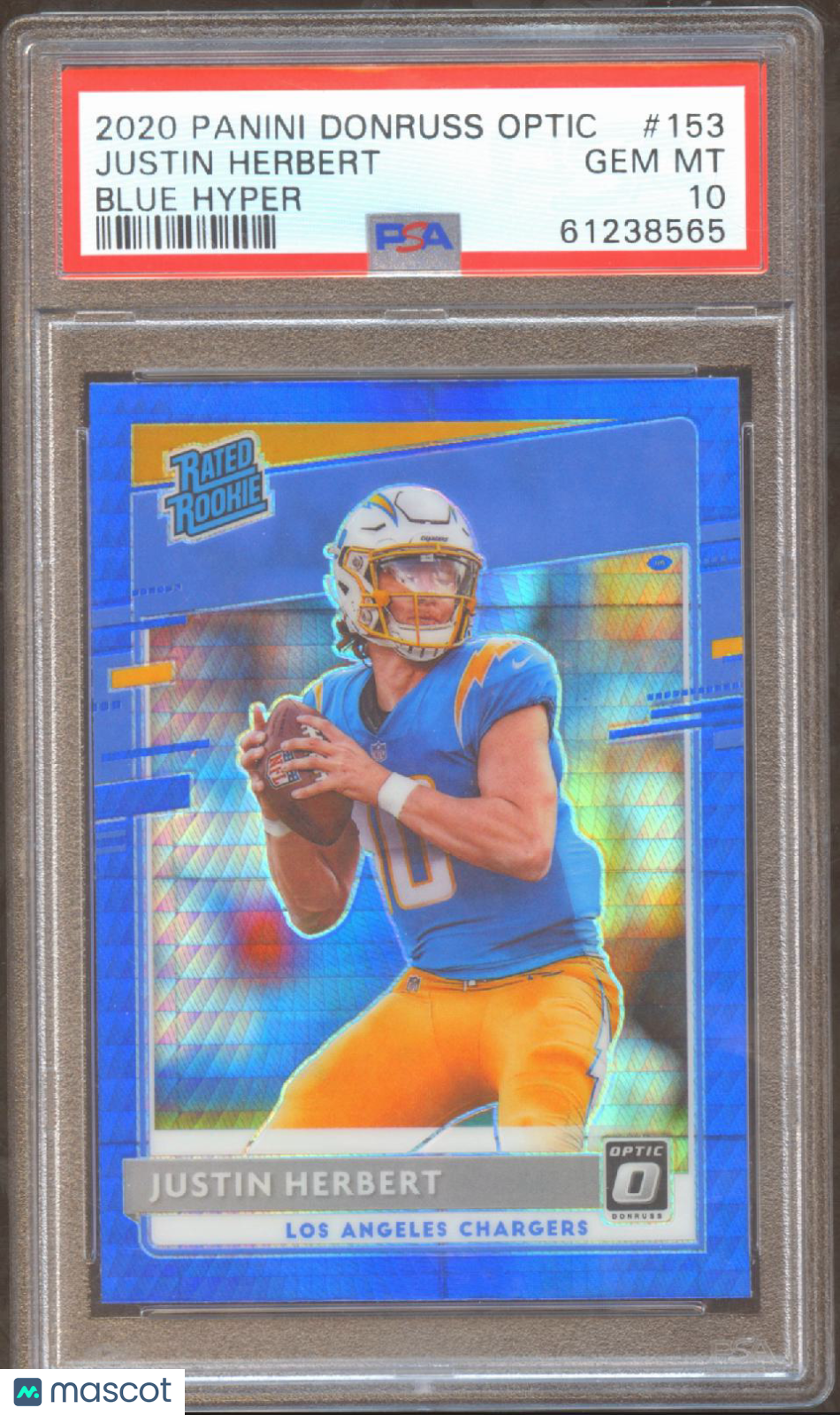 Justin Herbert 2020 Optic Rated Rookie Blue Hyper RC LA Chargers #153 PSA 10