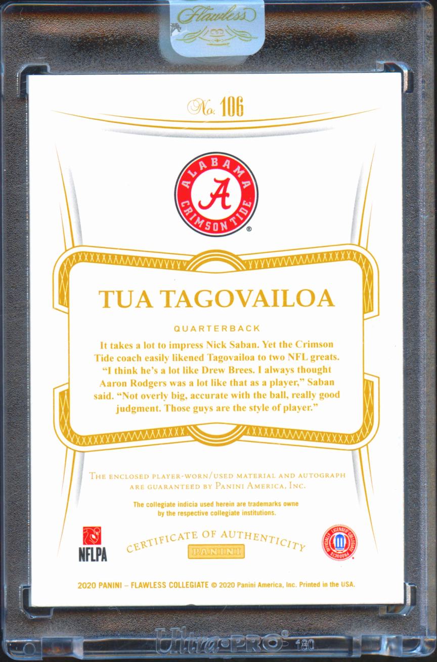 Tua Tagovailoa 2020 Flawless Auto Autograph LOGO Patch RC 2/15 Alabama Tide