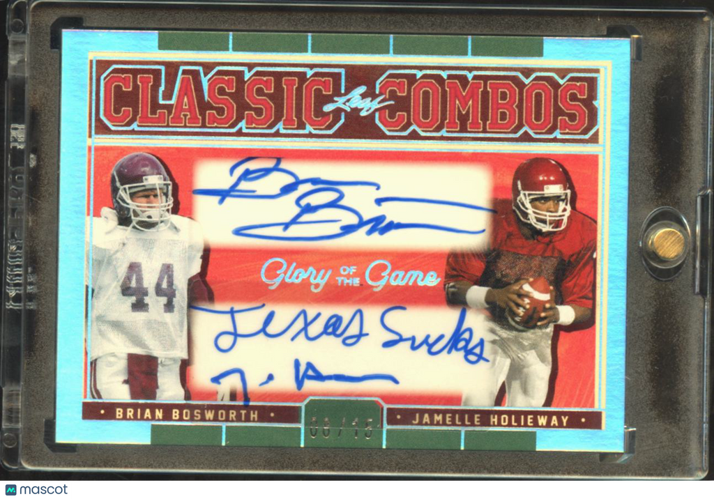 Jamelle Holieway / Brian Bosworth 2025 Leaf Dual Autograph 8/15 Oklahoma Sooners