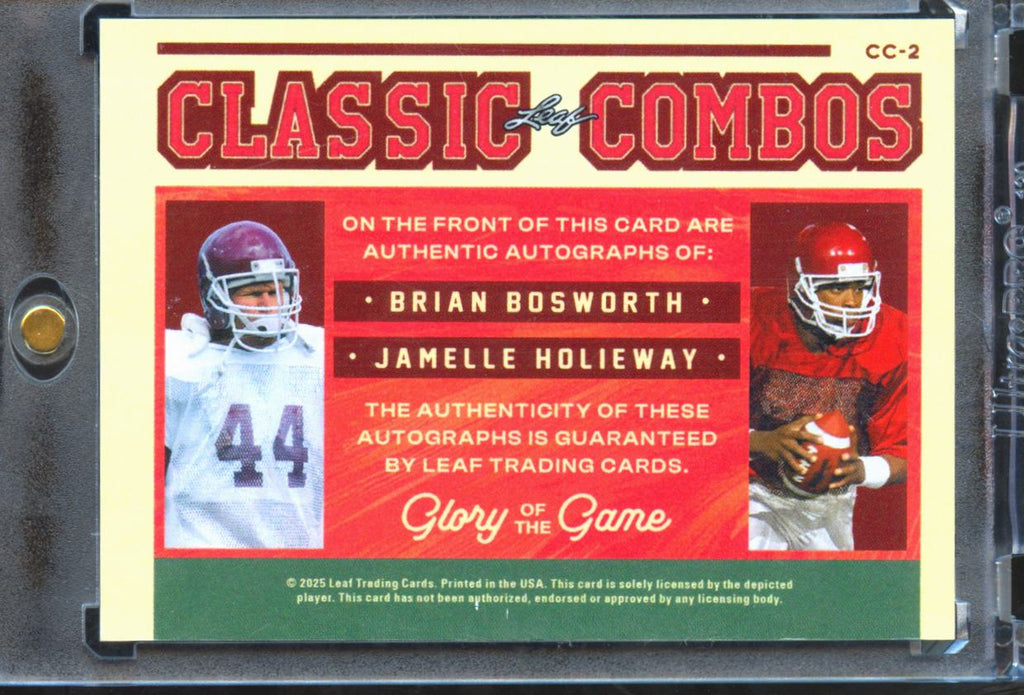 Jamelle Holieway / Brian Bosworth 2025 Leaf Dual Autograph 8/15 Oklahoma Sooners