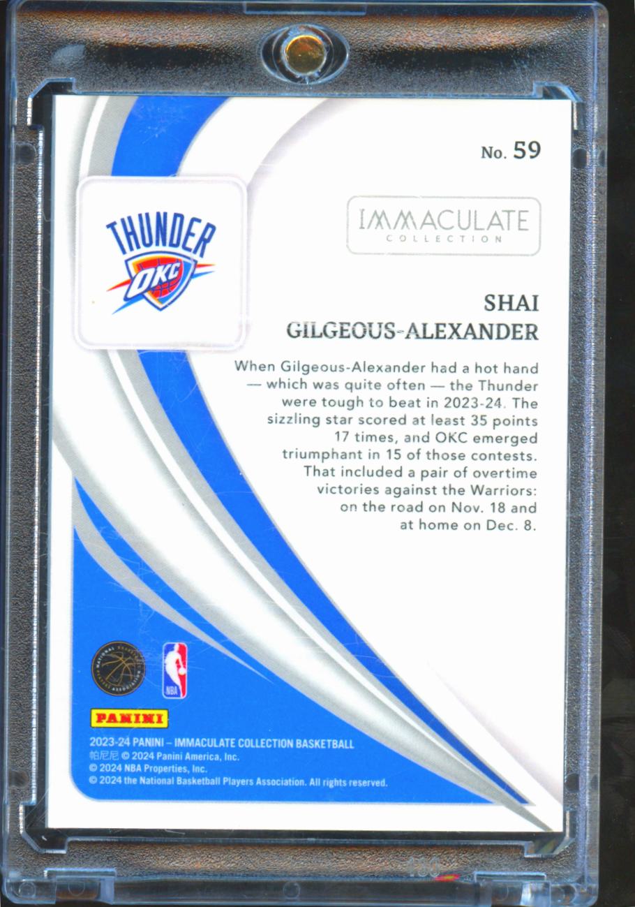 Shai Gilgeous-Alexander 2023-24 Immaculate Card 86/99 #59 Oklahoma City Thunder