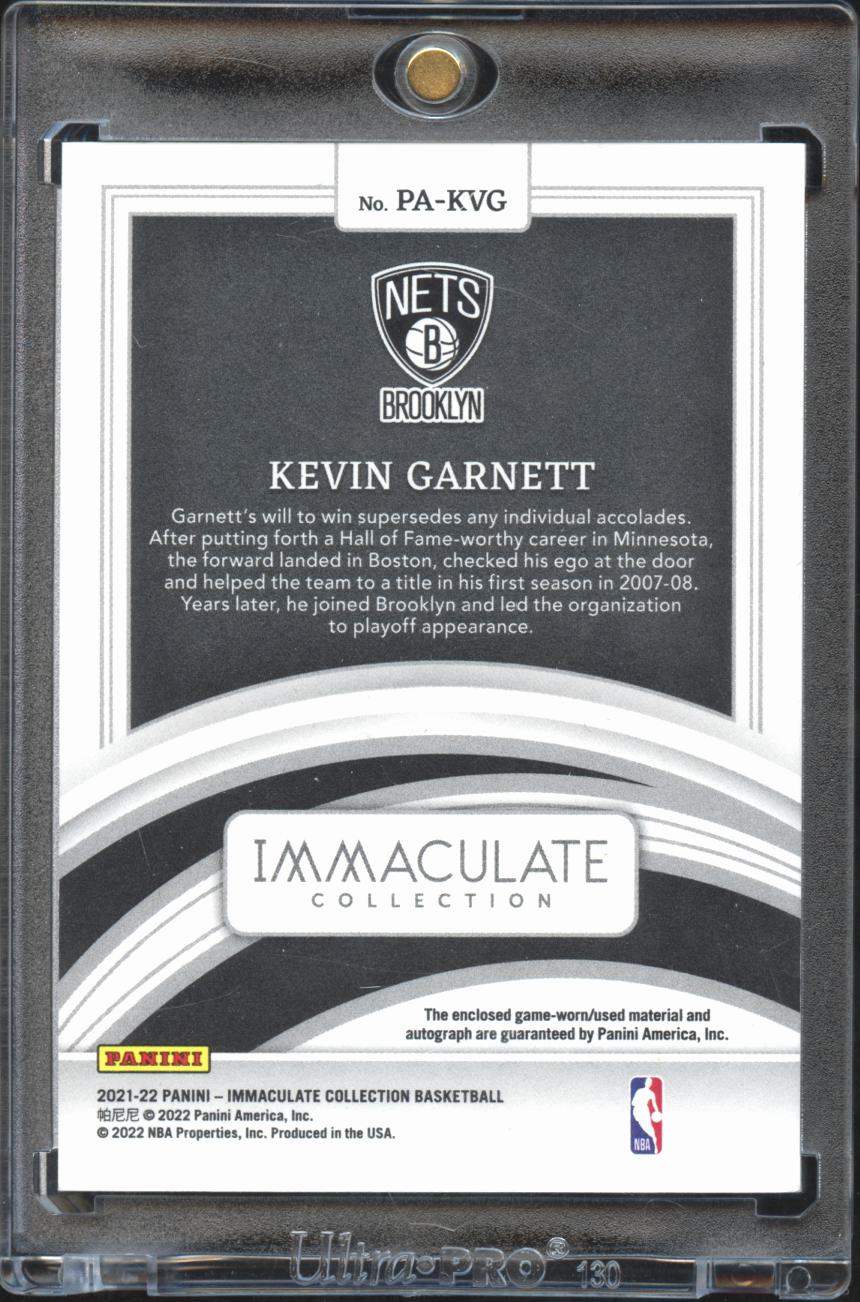 Kevin Garnett 2021-22 Immaculate Auto Autograph Game Worn Patch 15/25 Nets