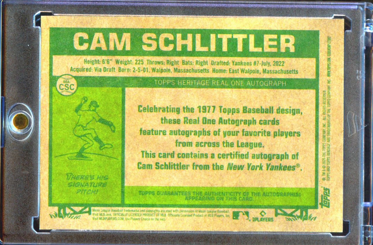 Cam Schlittler 2026 Topps Heritage On Card Auto Autograph RC New York Yankees