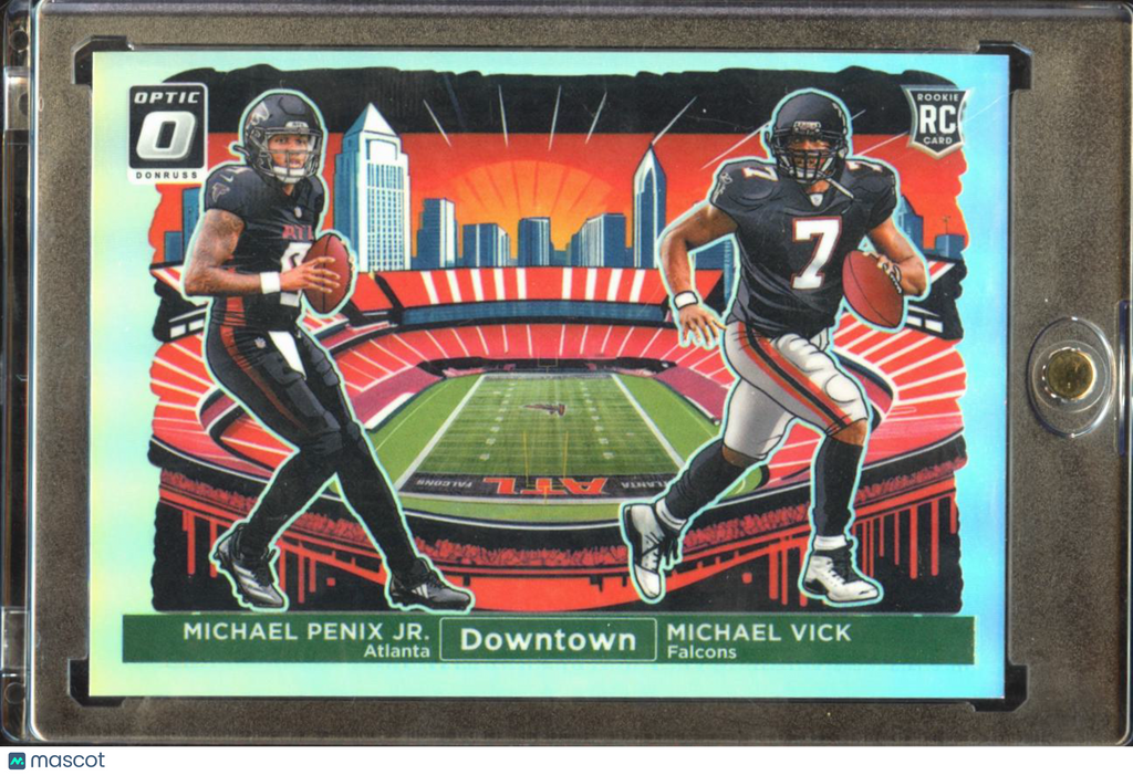 Michael Vick / Michael Penix Jr. 2024 Optic DOWNTOWN SSP CASE HIT RC Falcons