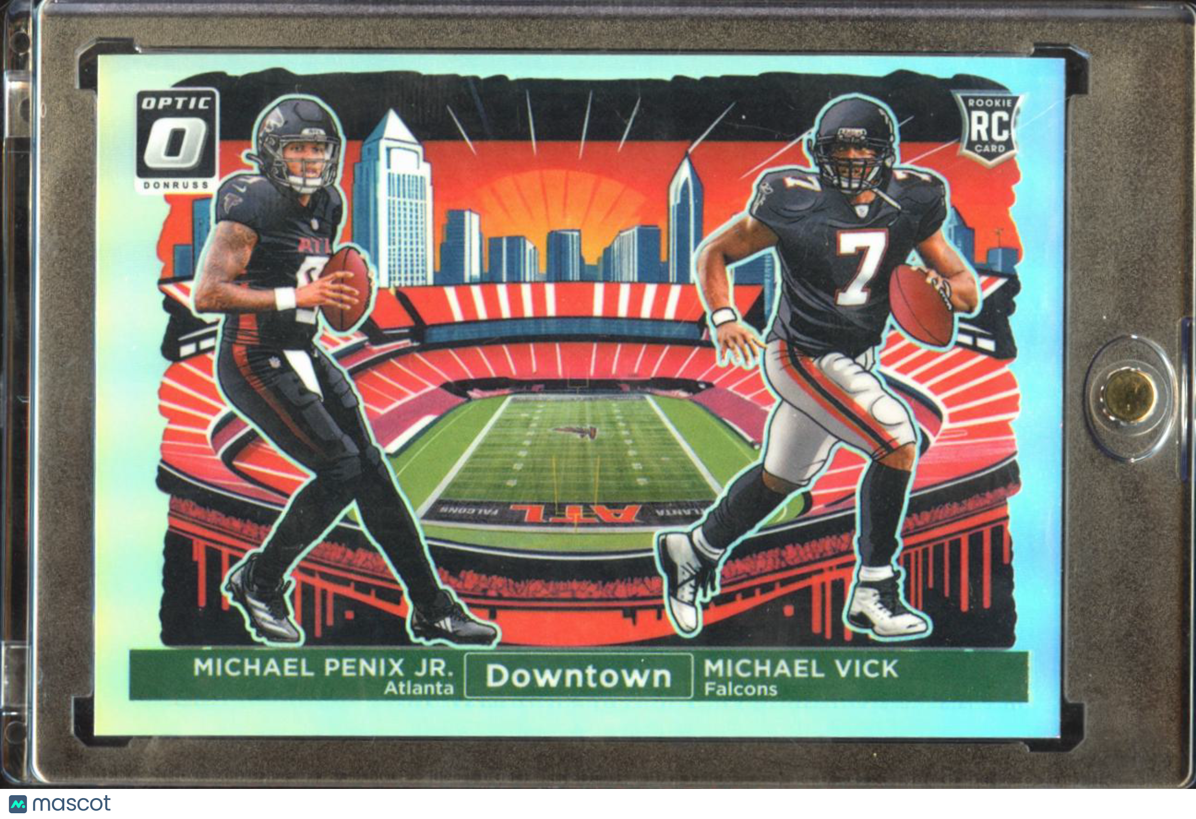 Michael Vick / Michael Penix Jr. 2024 Optic DOWNTOWN SSP CASE HIT RC Falcons