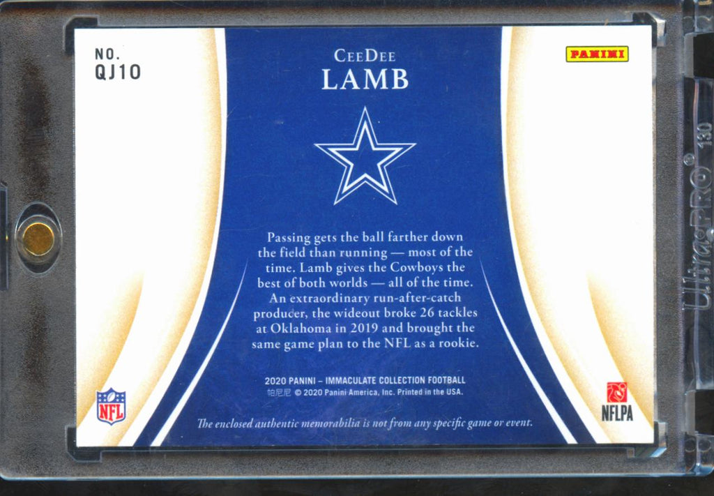 CeeDee Lamb 2020 Immaculate NFL Shield Nike Swoosh Patch RC 1/1 Dallas Cowboys