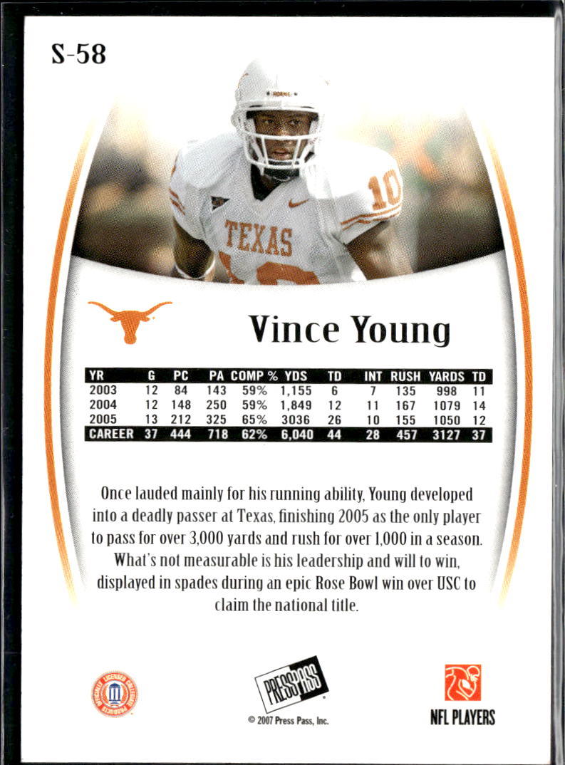 Vince Young 2007 Press Pass Legends Silver 137/499 Texas Longhorns