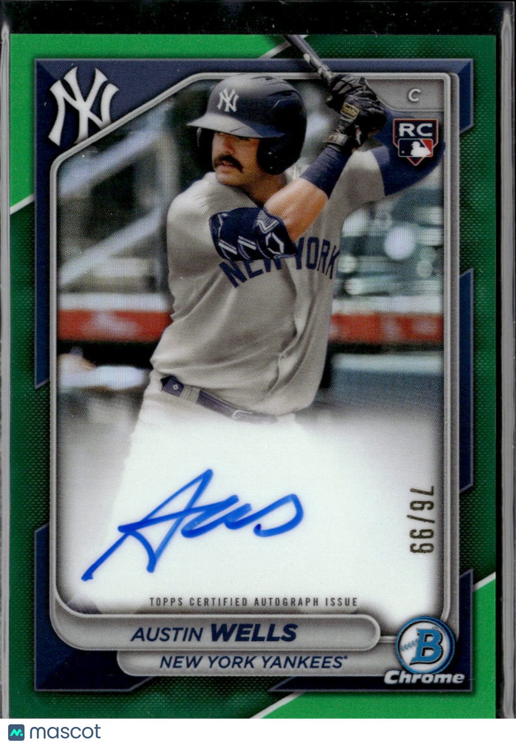 Austin Wells 2024 Bowman Chrome Auto Autograph RC 76/99 New York Yankees