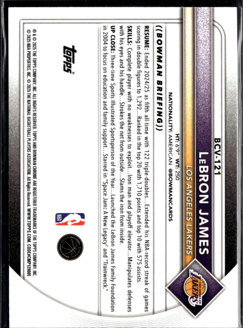 LeBron James 2025-26 Bowman Chrome Blue Shimmer Refractor 274/499 #121 LA Lakers