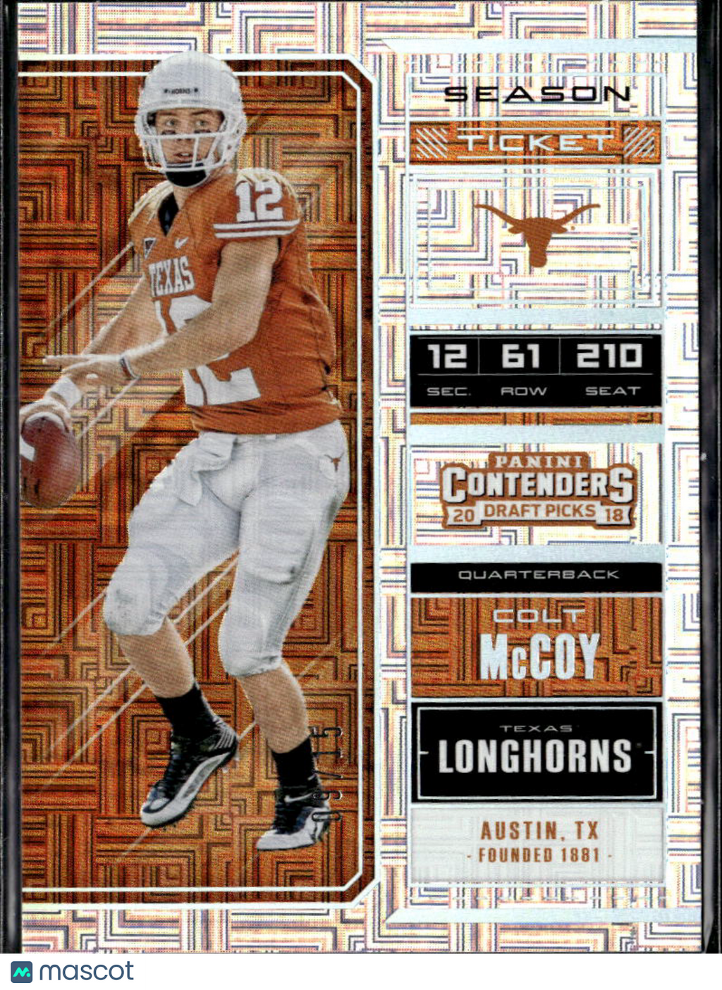 Colt McCoy 2018 Contenders Squares SSP SHORTPRINT 9/15 Texas Longhorns