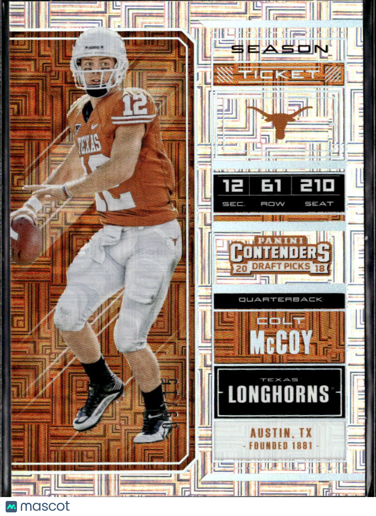 Colt McCoy 2018 Contenders Squares SSP SHORTPRINT 9/15 Texas Longhorns