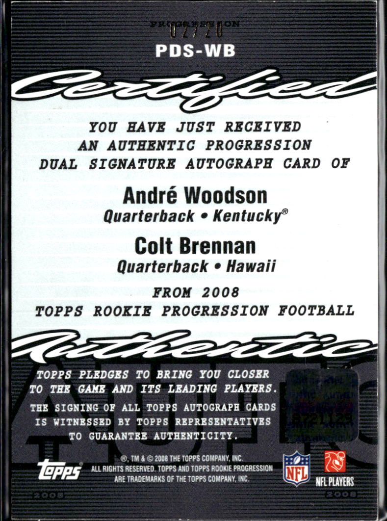 Colt Brennan / André Woodson 2008 Topps RP Auto Autograph Kentucky Hawaii 2/20