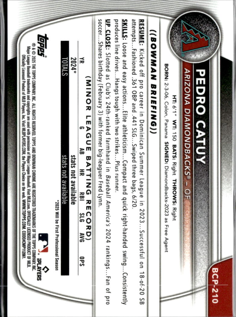 Pedro Catuy 2025 Bowman Chrome 1st GOLD Shimmer Rookie RC 17/50 Diamondbacks