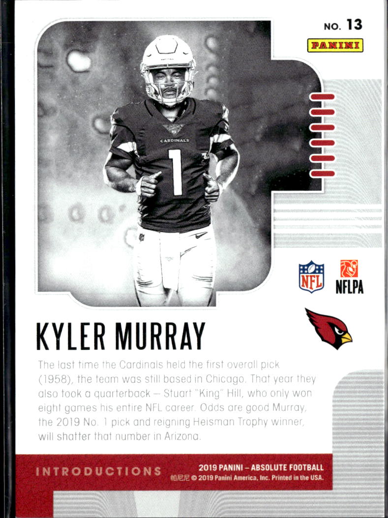 Kyler Murray 2019 Absolute Football Introductions Orange RC 3/75 Cardinals