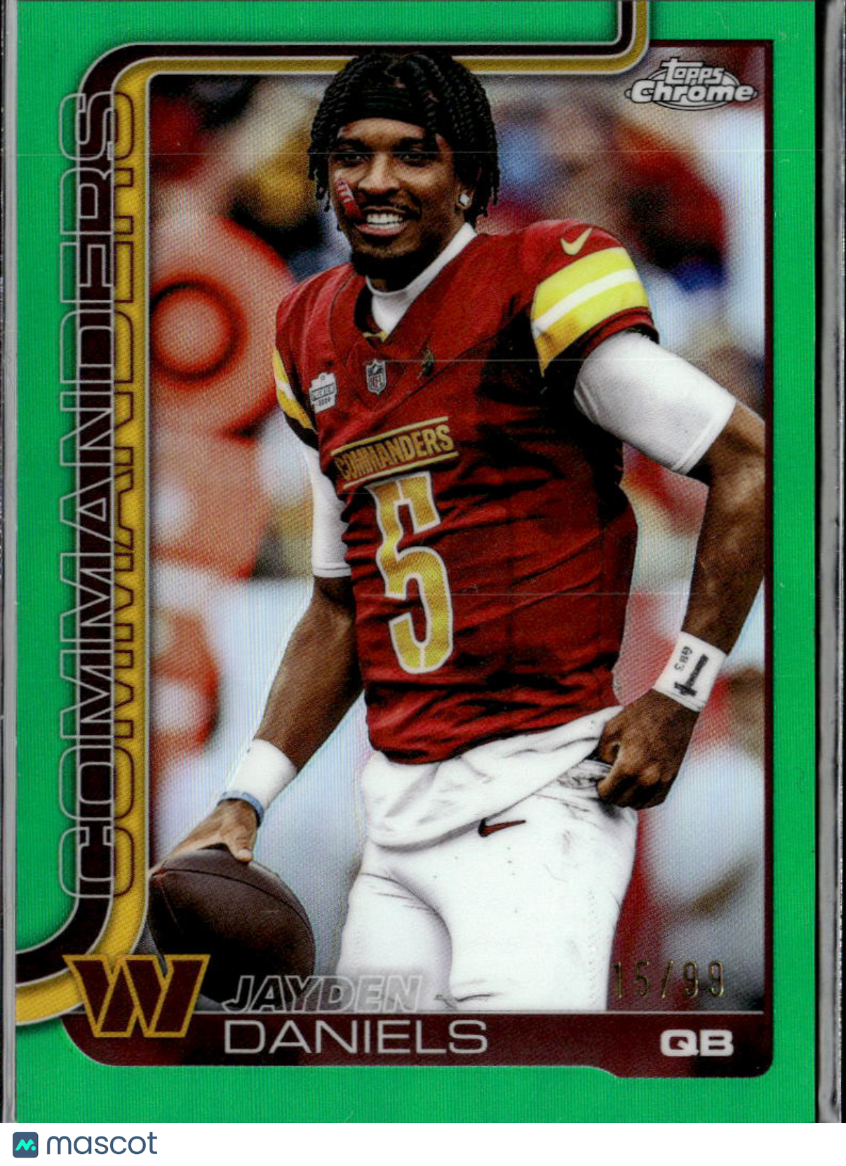 Jayden Daniels 2025 Topps Chrome Green Refractor Variation 15/99 Commanders