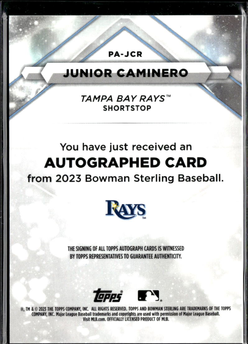 Junior Caminero 2023 Bowman Sterling Auto Autograph RC Tampa Bay Rays