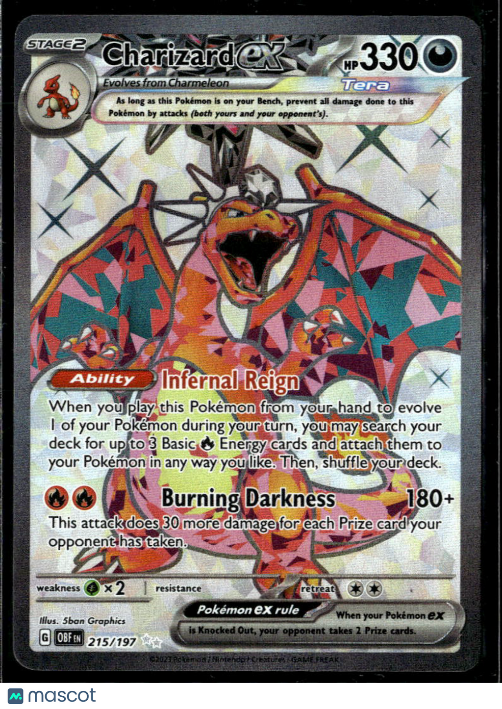 Charizard EX 2023 Obsidian Flames Holo Secret Rare FA #215/197