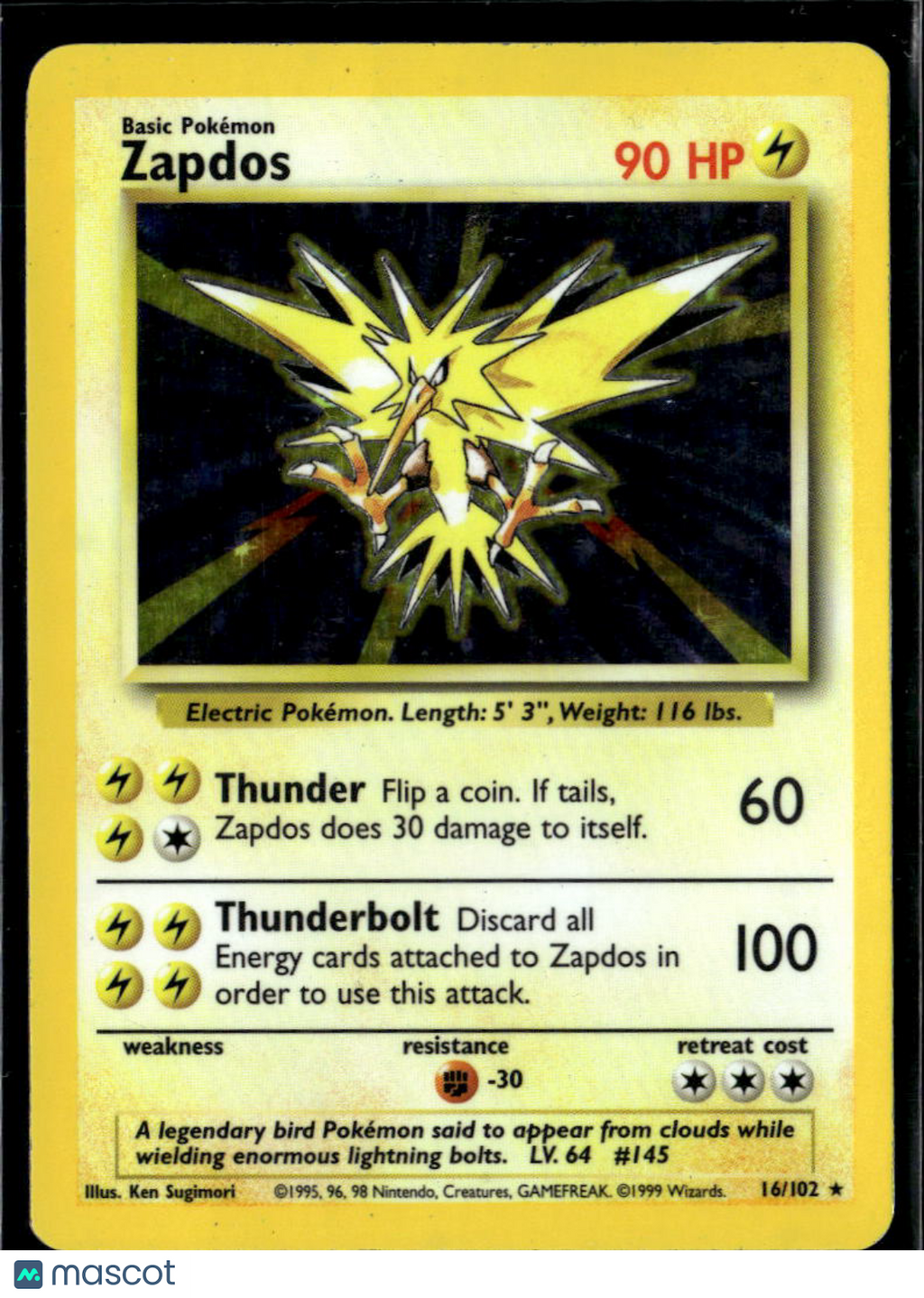 Zapdos 1999 Base Set Holo Rare #16/102