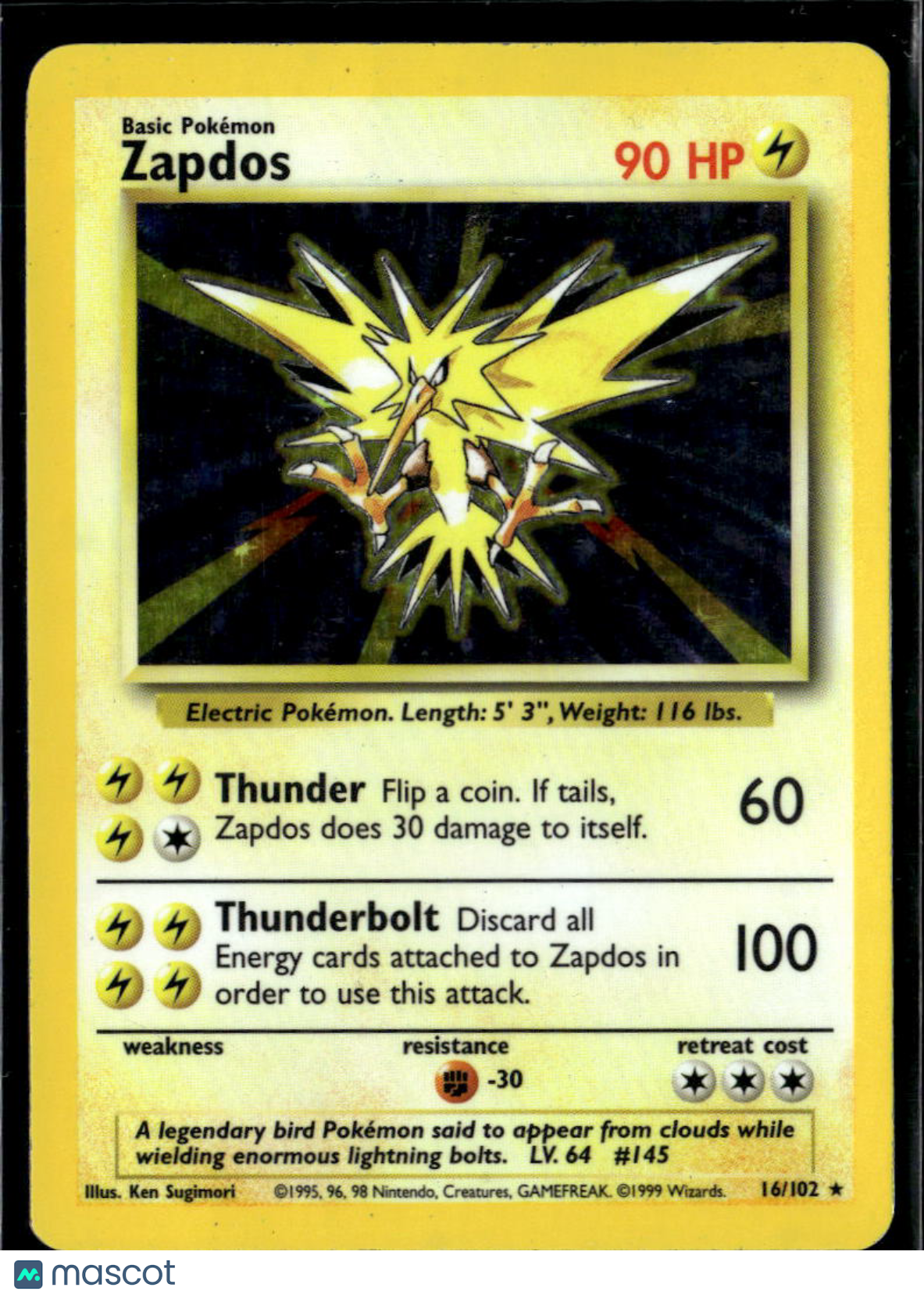 Zapdos 1999 Base Set Holo Rare #16/102