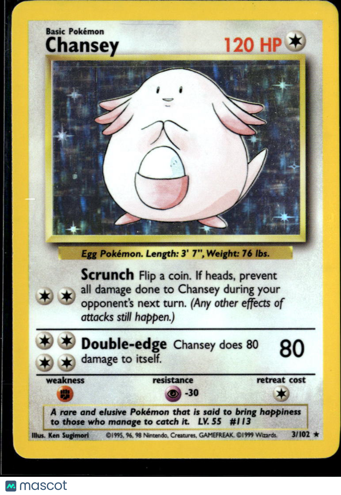Chansey 1999 Base Set Holo Rare #3/102