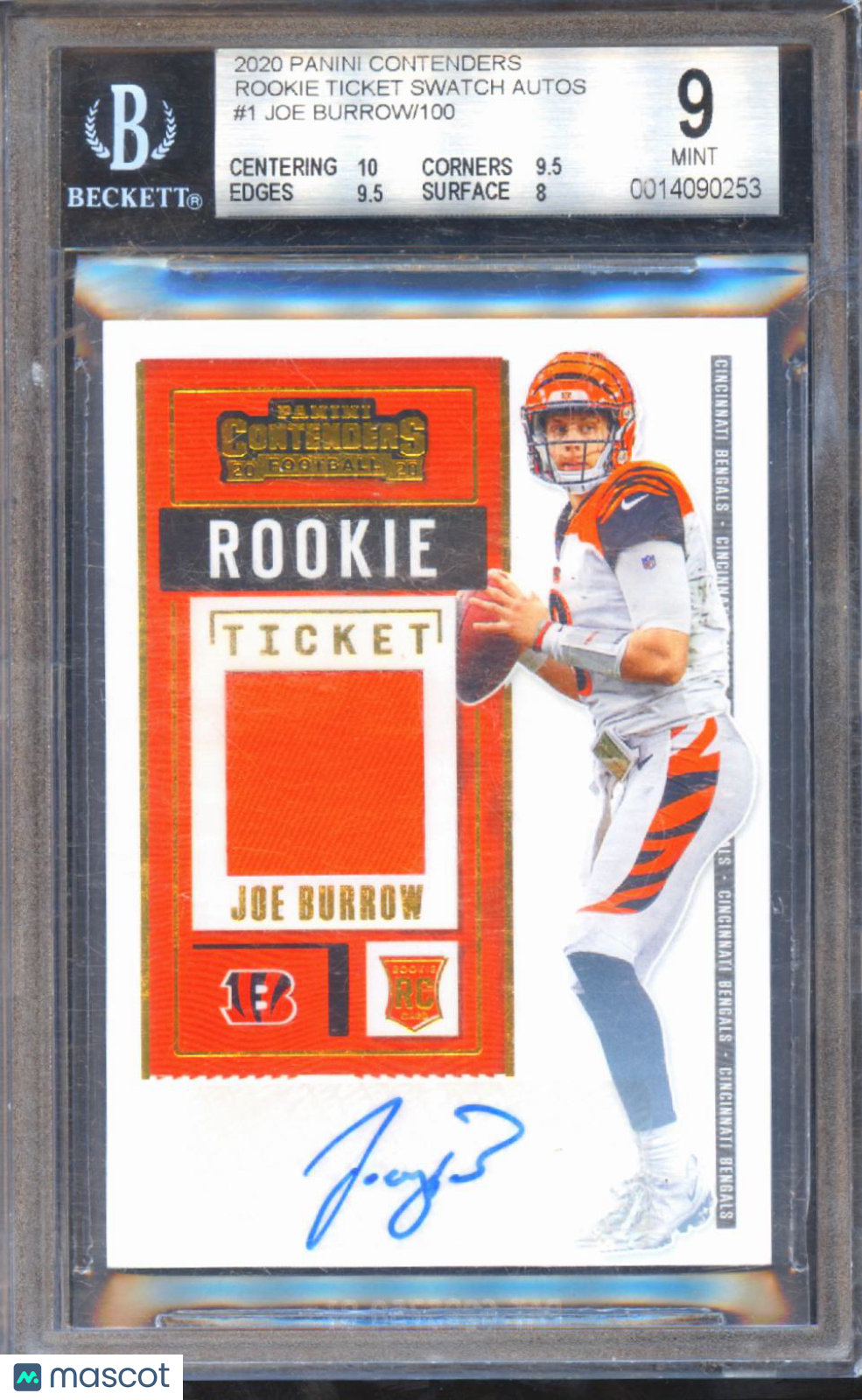 Joe Burrow 2020 Contenders Auto Autograph Patch RC Rookie Bengals BGS 9
